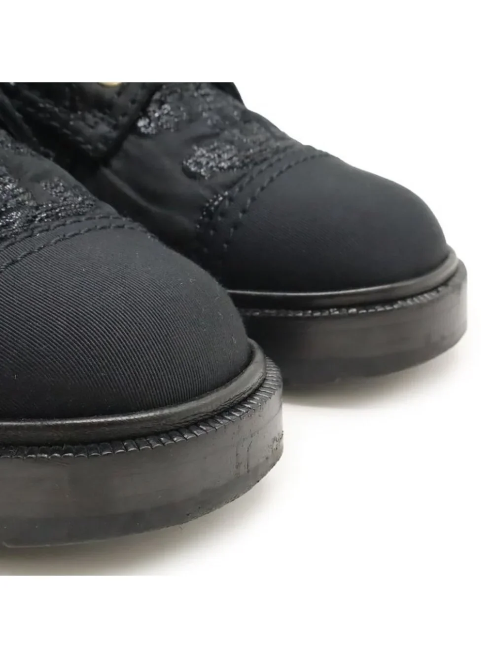 Chanel Coco Mark Short Boots Lace-Up Braided Fabric Pearl Black 38 C Size - Picture 5 of 9